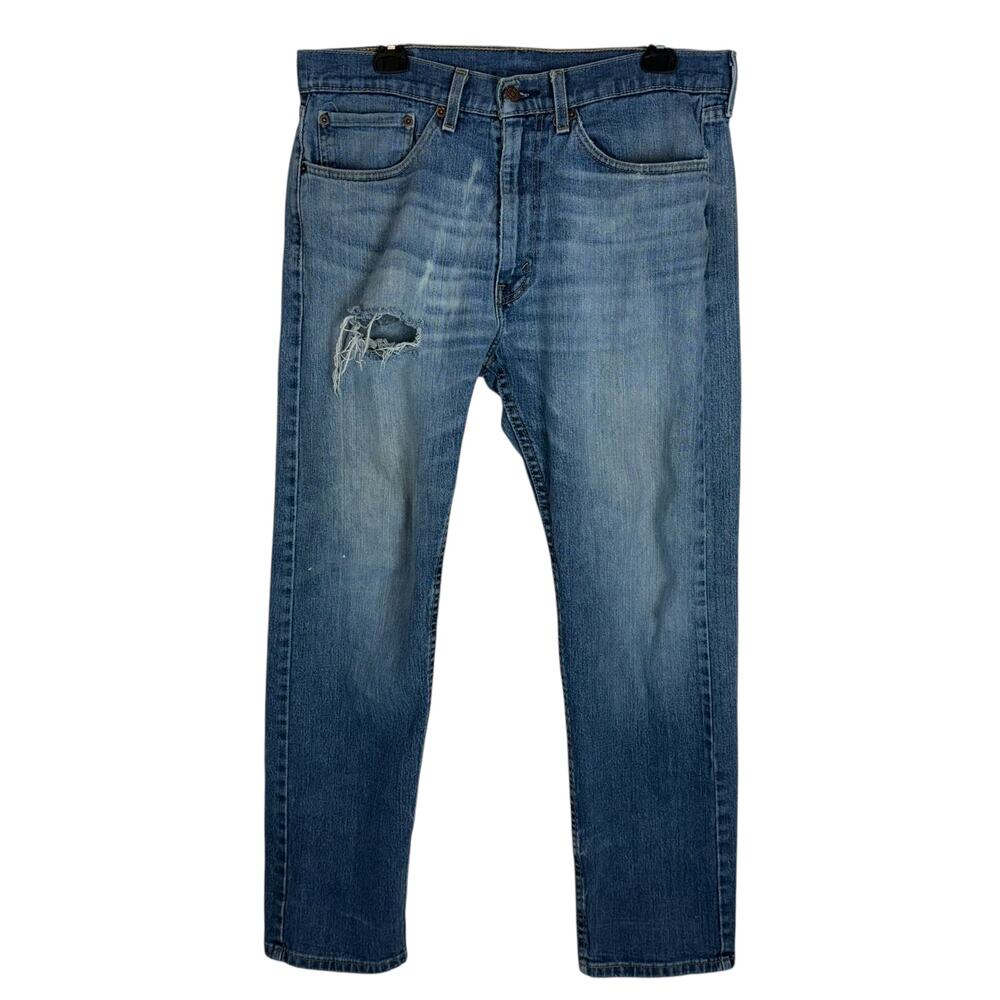 Levi's 505 Jeans Mens 34x30 Blue Denim Distressed High-Rise Regular Fit Straight